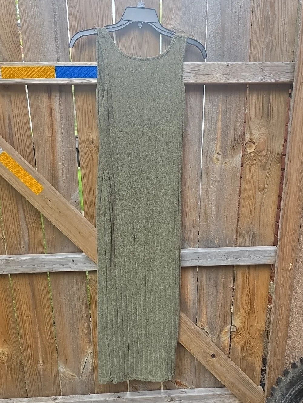 Sleeveless Olive Ribbed Maxi Dress